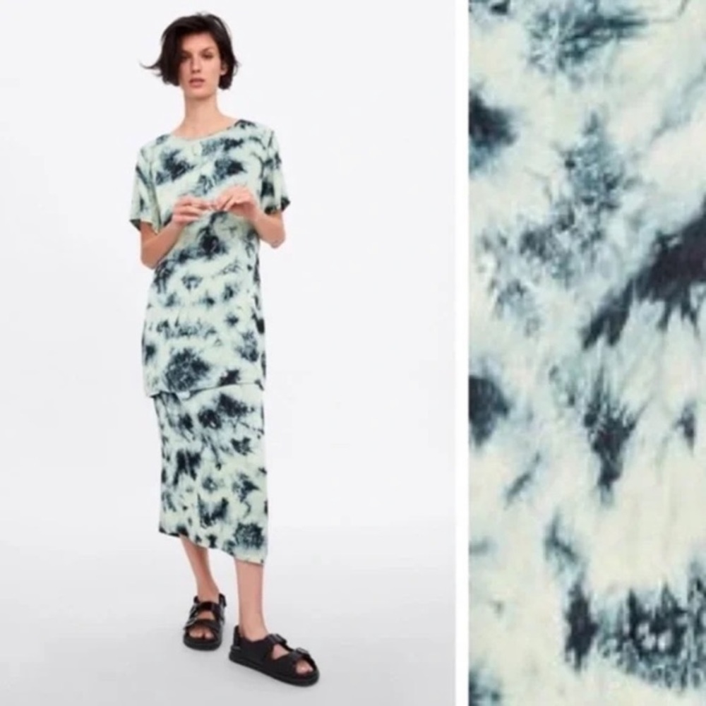 Zara 2 piece tunic top and pencil skirt set, indigo dyed